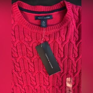 NWT Tommy Hilfiger pink/red/raspberry cotton knit cable sweater xs